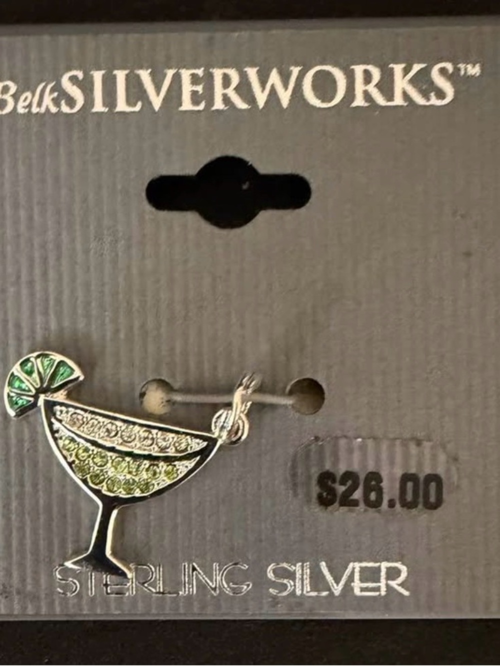 belk Silverworks Sterling Silver Lime Green Cocktail Glass Charm Necklace